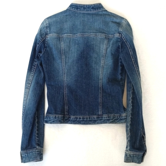 BCBGMAXAZRIA Ombre Denim Long Sleeve Zip Up Fitted Blue Jean Jacket Blazer XS - Picture 4 of 16